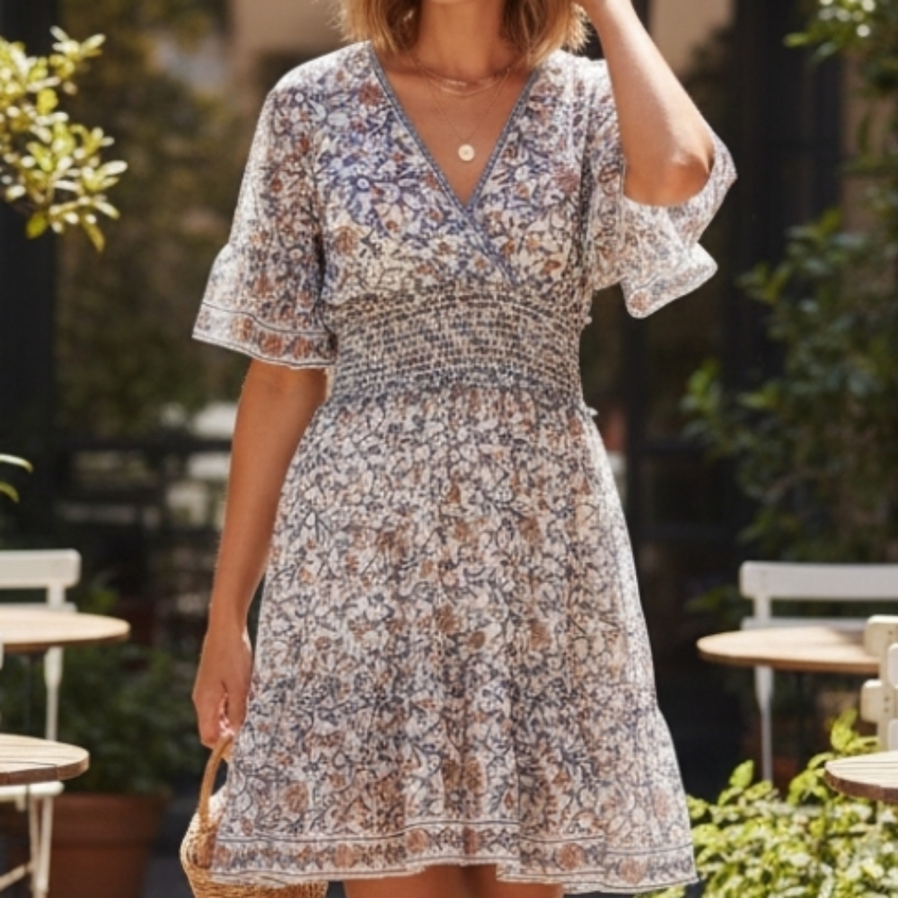 Max Studio Floral Ruffle Lined Mini Dress